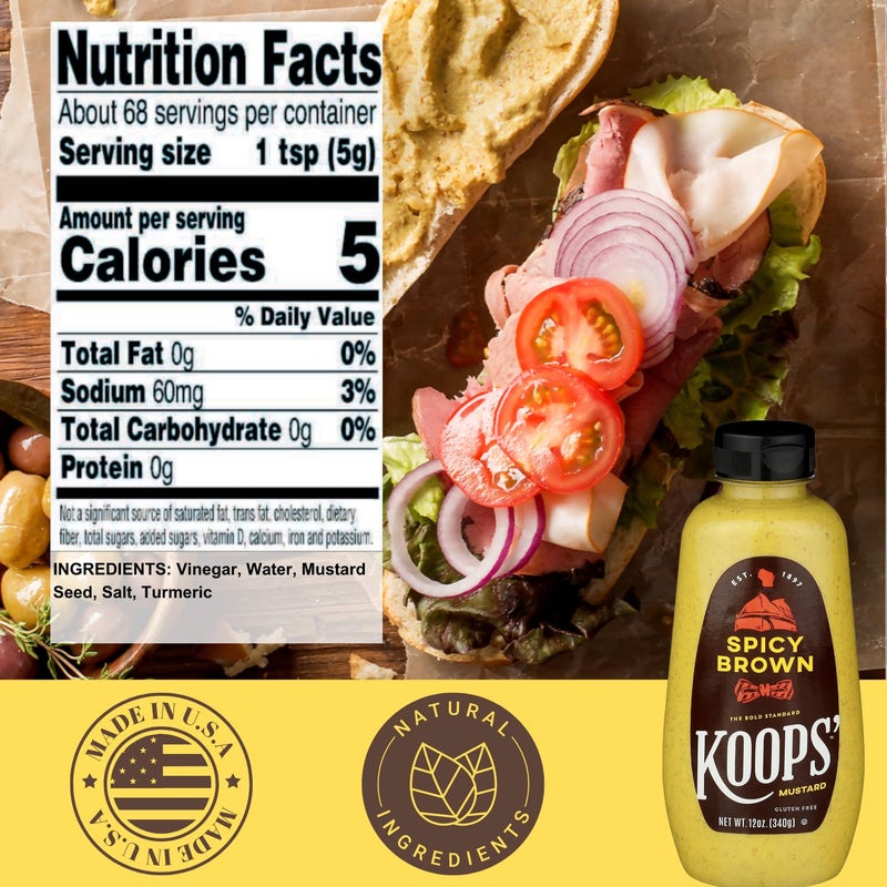 Koops' Spicy Brown Mustard - Spicy Mustard, Gluten-Free, Kosher, Made in USA, From Quality Mustard Seeds, Delicious and Bold Flavor - 12 Oz, Pack of 1 - Image 5